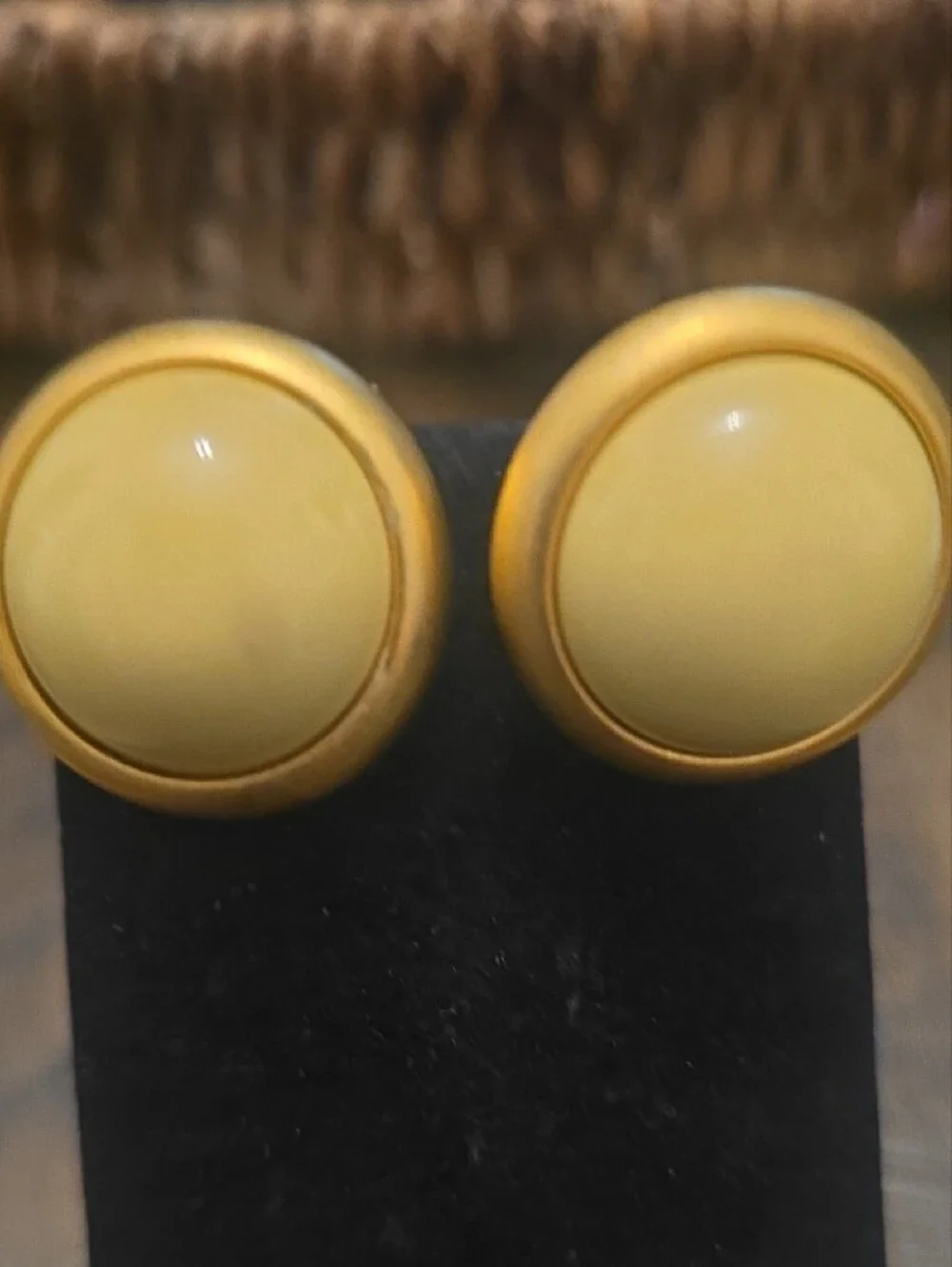 Joan Rivers Pale Yellow Dome Button Earrings with Gold Trim